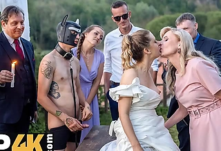 BRIDE4K. Sexy bride with natural tits is having a kinky sex with a groom dressed up as a hound
